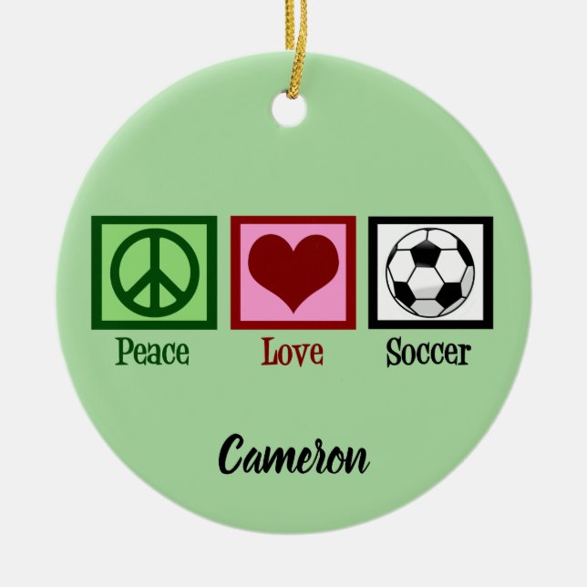 Peace Love Soccer Custom Christmas Ceramic Tree Decoration (Front)