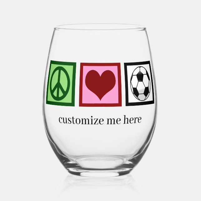 Peace Love Soccer Custom Futbol Player Stemless Wine Glass (Front)
