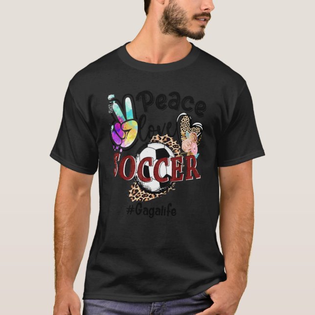Peace Love Soccer Gaga Life Mum Grandma Leopard T-Shirt (Front)