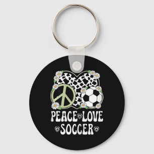 Peace Love Soccer Lover Cow Print Women Girls Cute Key Ring