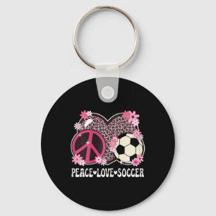 Peace Love Soccer Lover Leopard Print Women Girl C Key Ring
