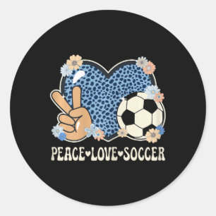 Peace Love Soccer Lover Outfit Cheetah Print Women Classic Round Sticker