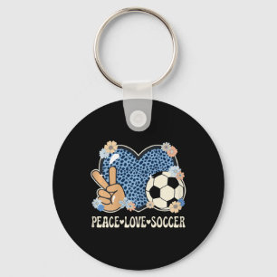 Peace Love Soccer Lover Outfit Cheetah Print Women Key Ring