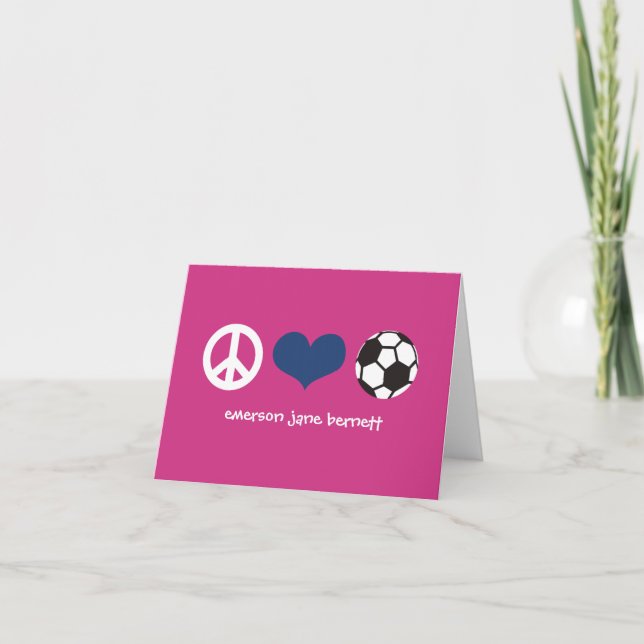 Peace, Love, Soccer Pink Thank You Card (Front)