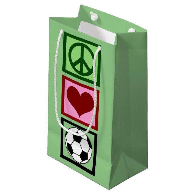 Peace Love Soccer Player Birthday Custom Futbol Small Gift Bag (Front Angled)