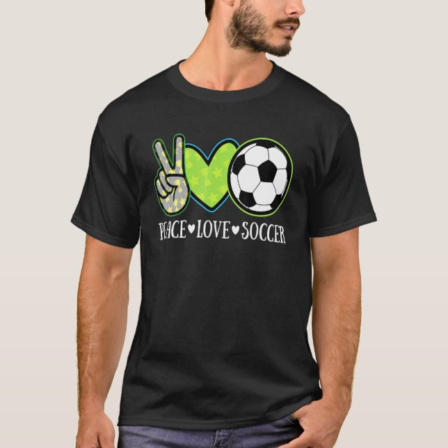 Peace Love Soccer Player Cute European Football T-Shirt (Front)