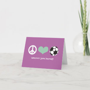 Peace, Love, Soccer Purple Thank You Card