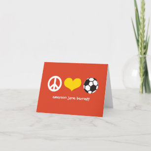 Peace, Love, Soccer Red Thank You Card