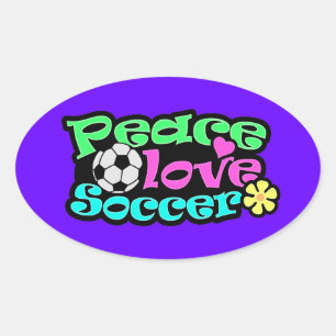 Peace, Love, Soccer; Retro Oval Sticker