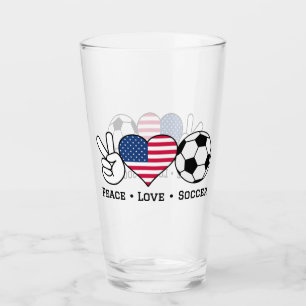 Peace Love Soccer USA Glass