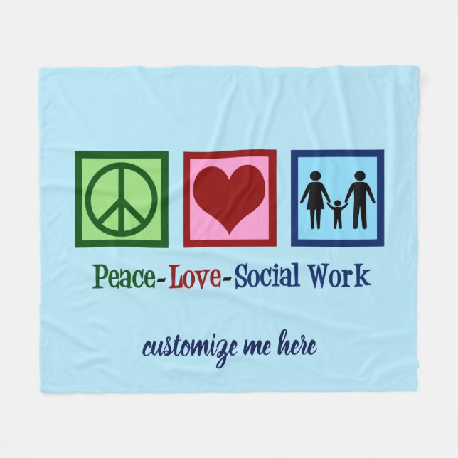 Peace Love Social Work Custom Blue Social Worker Fleece Blanket (Front (Horizontal))