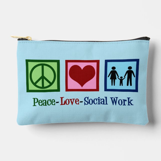 Peace Love Social Work Cute Blue Accessory Pouch (Front)