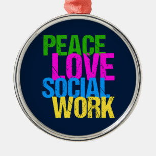 Peace Love Social Work Metal Tree Decoration