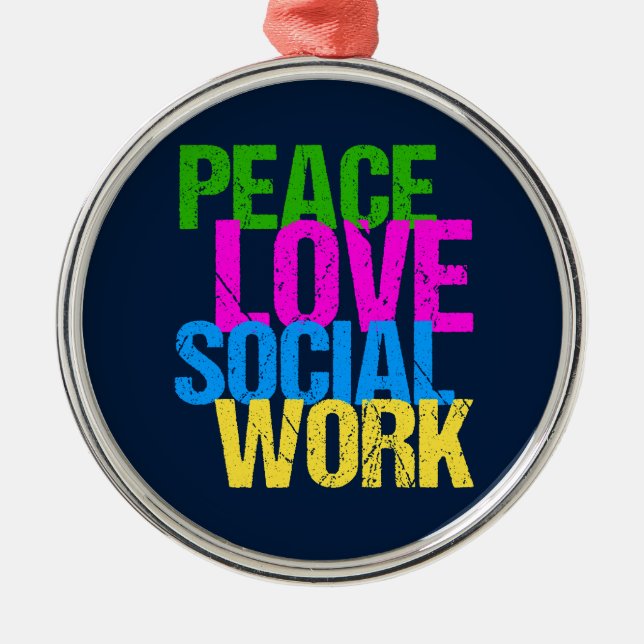 Peace Love Social Work Metal Tree Decoration (Front)