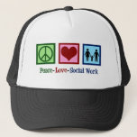 Peace Love Social Work Trucker Hat<br><div class="desc">Peace Love Social Work. A cute social worker gift featuring a family holding hands next to a peace sign and heart. Social services present for a social services manager.</div>