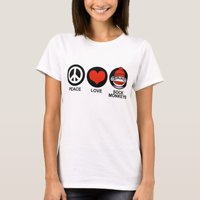 Peace Love Sock Monkeys T-Shirt (Front)