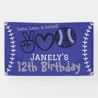 Peace Love Softball Birthday Banner