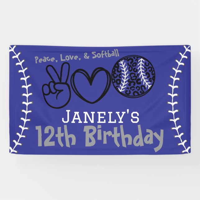 Peace Love Softball Birthday Banner (Horizontal)