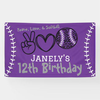 Peace Love Softball Birthday Banner