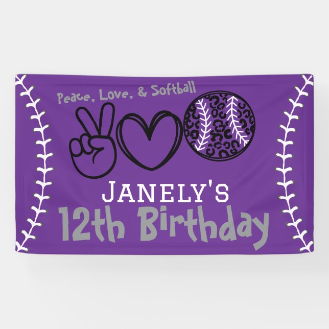 Peace Love Softball Birthday Banner (Horizontal)