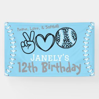 Peace Love Softball Birthday Banner