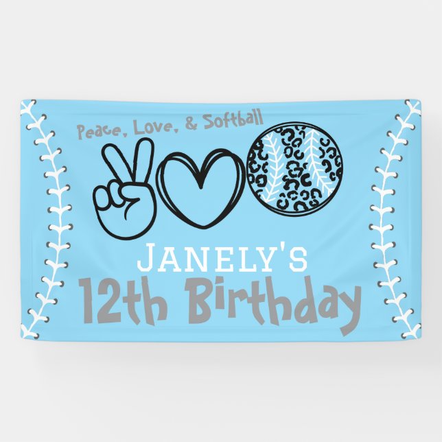 Peace Love Softball Birthday Banner (Horizontal)