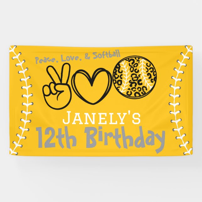 Peace Love Softball Birthday Banner (Horizontal)