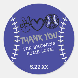 Peace Love Softball Birthday Invitation Classic Round Sticker