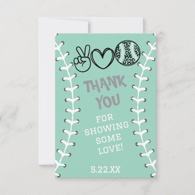 Peace Love Softball Birthday Thank You Card (Front)