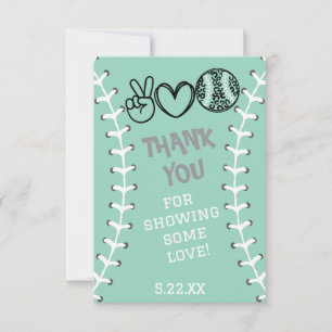 Peace Love Softball Birthday Thank You Card