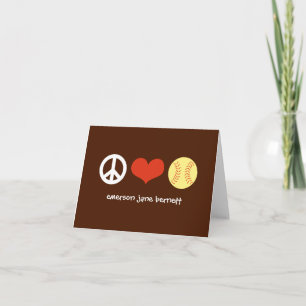 Peace, Love, Softball Brown Thank You Card