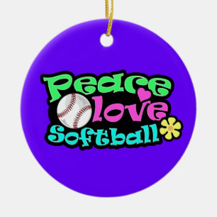 Peace, Love, Softball Ceramic Tree Decoration