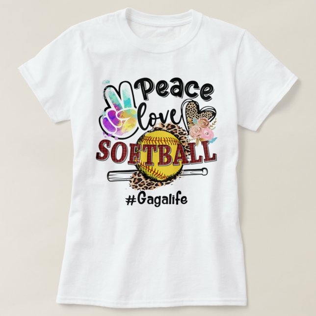 Peace Love Softball Gaga Life Mom Grandma Leopard  T-Shirt (Design Front)