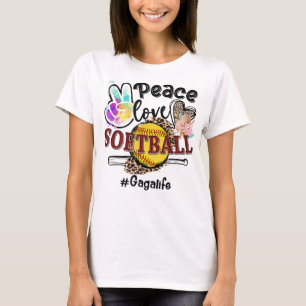 Peace Love Softball Gaga Life Mom Grandma Leopard  T-Shirt