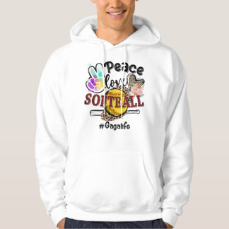 Peace Love Softball Gaga Life Mum Grandma Leopard  Hoodie