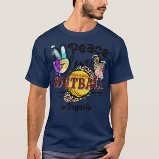 Peace Love Softball Gaga Life Mum Grandma Leopard  T-Shirt