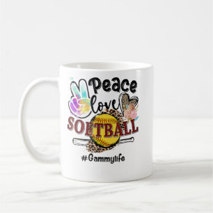 Peace Love Softball Gammy Life Mum Grandma Leopard Coffee Mug