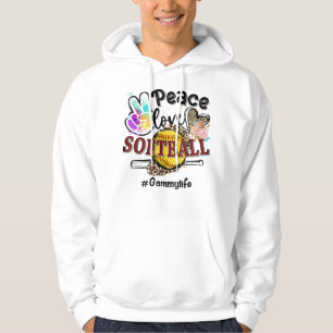 Peace Love Softball Gammy Life Mum Grandma Leopard Hoodie