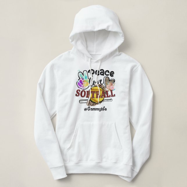 Peace Love Softball Gammy Life Mum Grandma Leopard Hoodie (Design Front)