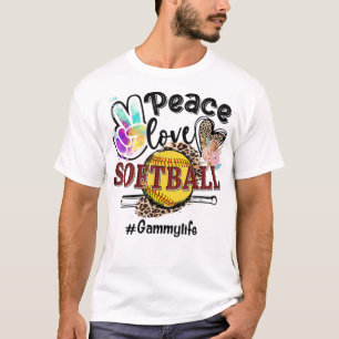 Peace Love Softball Gammy Life Mum Grandma Leopard T-Shirt