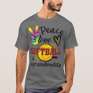 Peace Love Softball Grandma Life Mum Grandma Leopa T-Shirt