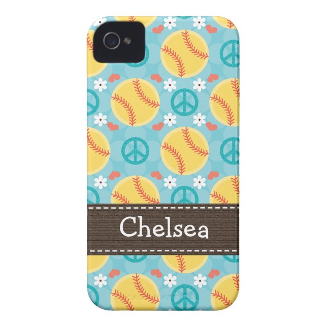 Peace Love Softball iPhone 4 4s Case-Mate Cover (Back)