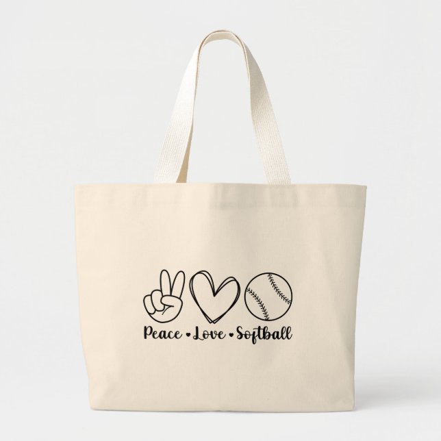 Peace Love Softball Large Tote Bag (Front)