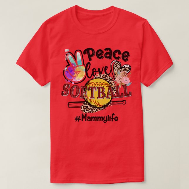 Peace Love Softball Mammy Life Mom Grandma Leopard T-Shirt (Design Front)