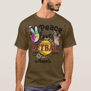 Peace Love Softball Mimi Life Mum Grandma Leopard T-Shirt