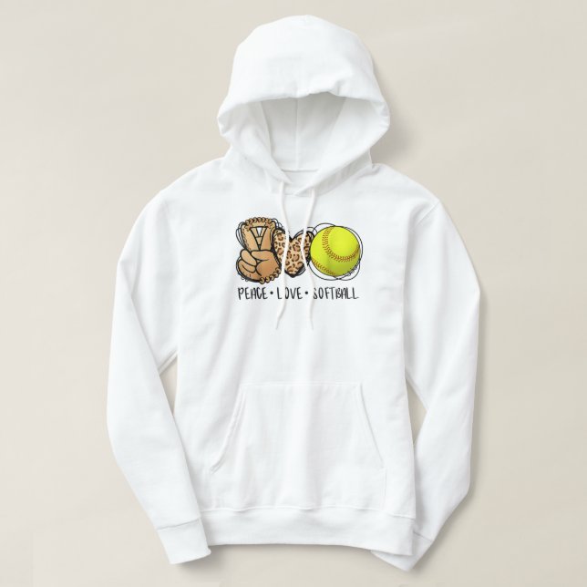 Peace Love Softball Mom Leopard Print Mother's Day Hoodie (Design Front)