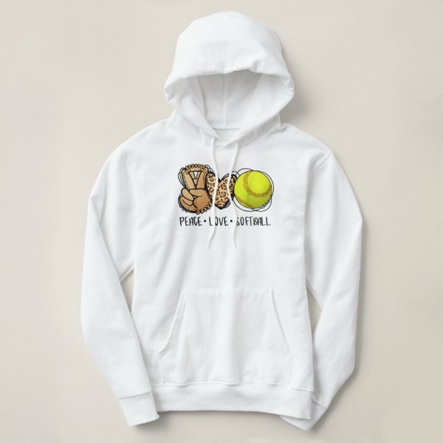 Peace Love Softball Mom Leopard Print Mother's Day Hoodie (Design Front)