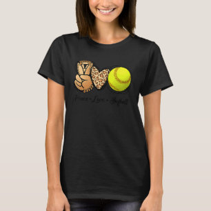Peace Love Softball Moms Leopard Print Mother's Da T-Shirt