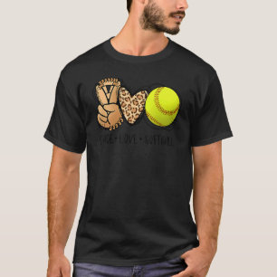 Peace Love Softball Moms Leopard Print Mother's Da T-Shirt