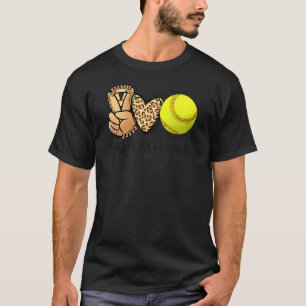 Peace Love Softball Moms Leopard Print Mother's Da T-Shirt